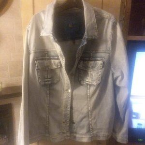 Faded blue jean jacket by KUT from the cloth , plus size